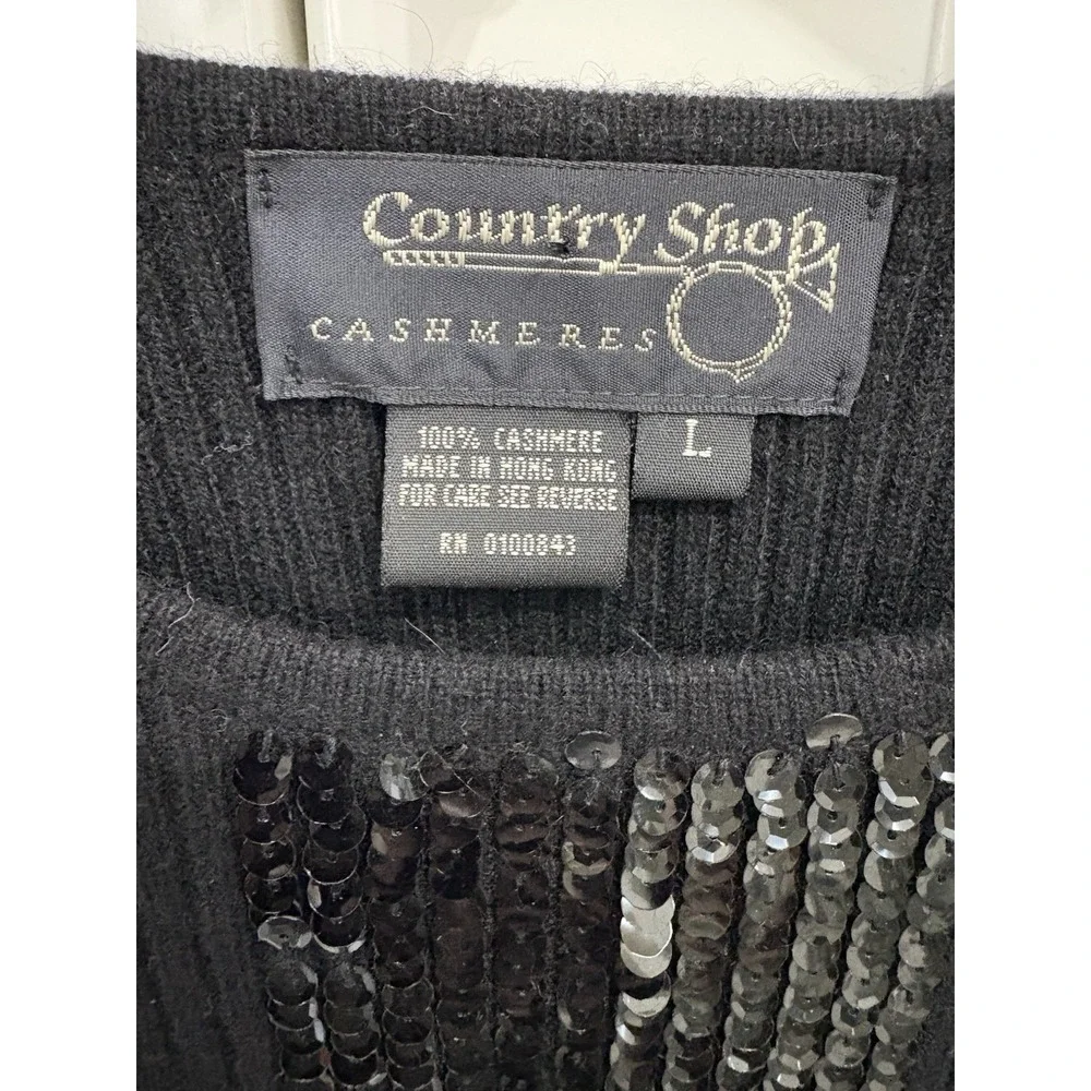 Country Shop 100% Cashmere Black Sweater‎ With Sequin Stripe Size Large
